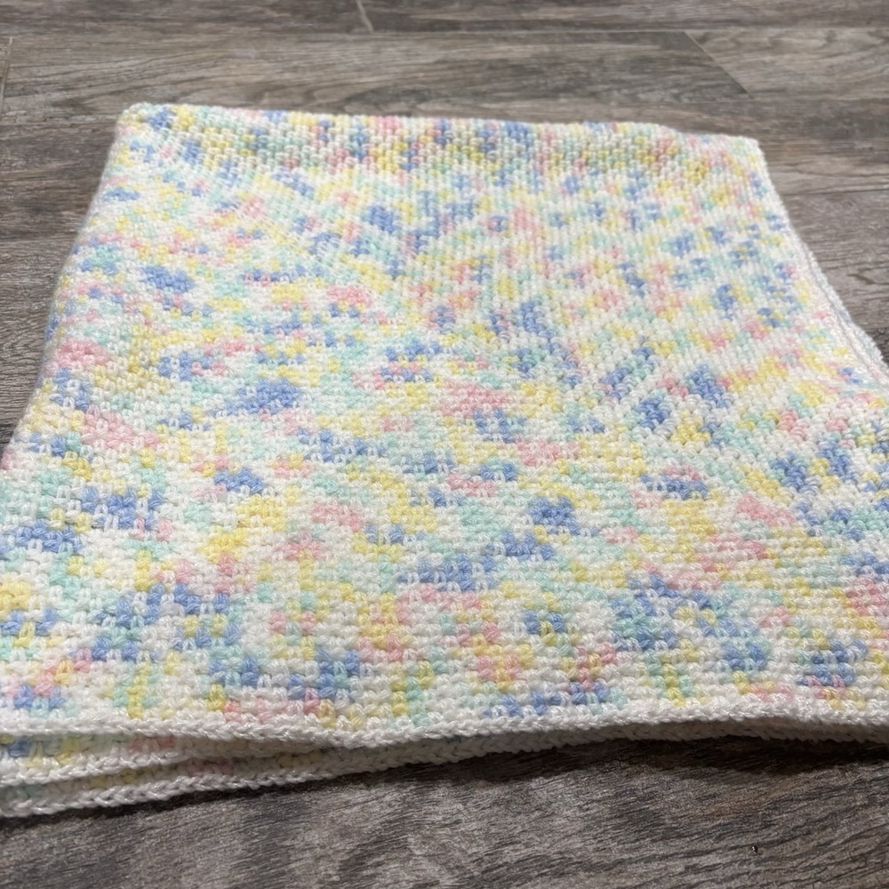 Handmade Crochet Baby Blanket Pastel Pink Blue‎ Yellow Green Gender Neutral 36"
